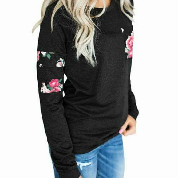 Black floral patch long sleeve sweater - Picture 2 of 4